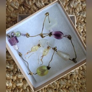 Vintage Wire Wrapped Multi Colored Beaded Short Necklace and Earring Set